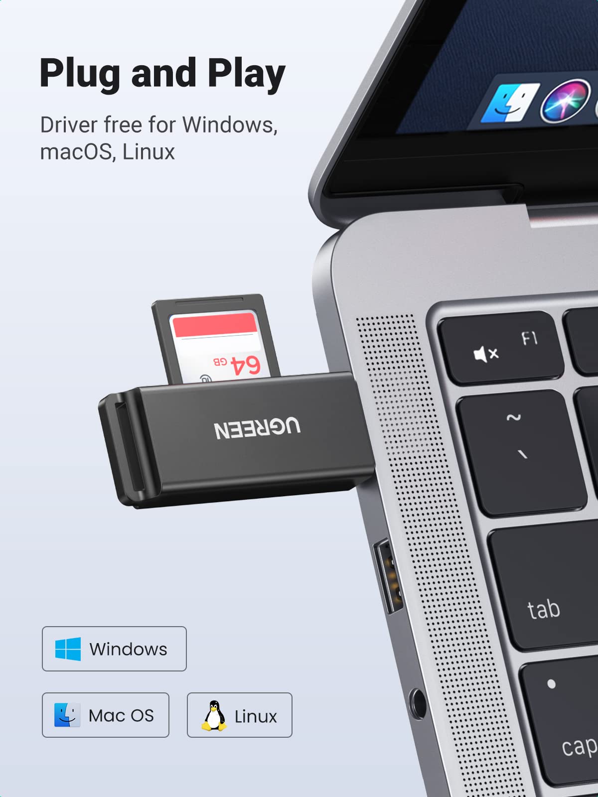UGREEN SD Card Reader - Portable USB 3.0 Dual Slot Flash Memory Card Adapter Hub for SDXC, SDHC, MMC, RS-MMC, TF, Micro SDXC, Micro SDHC UHS-I