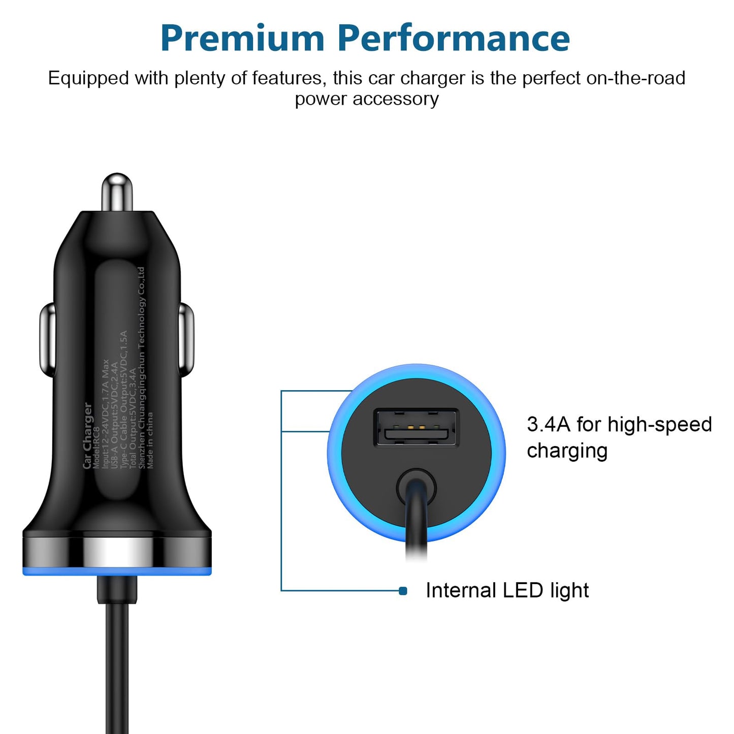 USB C Car Charger, 3.4A Fast Charging Car Adapter+3ft Type C Cable for Samsung Galaxy S26 S25 S24 S23 S22 S21 S20 S10 Note 20 A10E A20 A50 A51 A71,LG