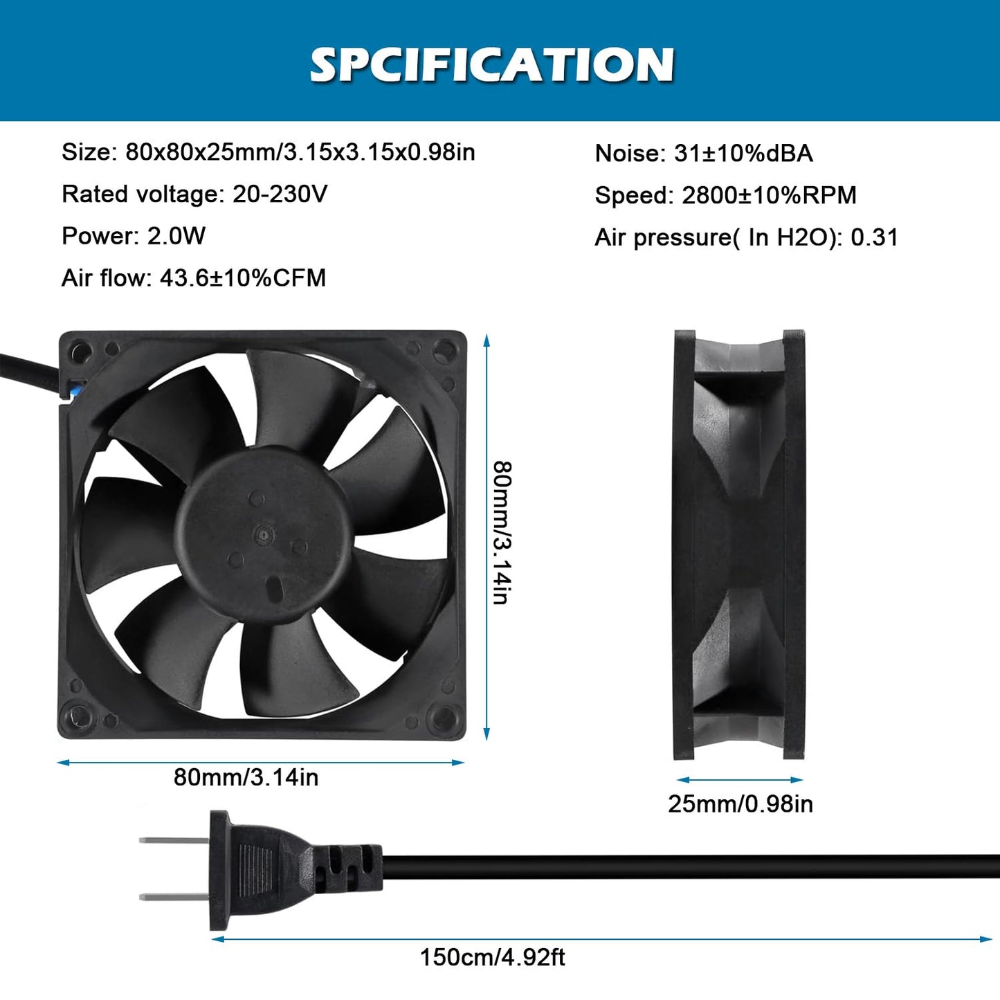 ALMOCN 2PCS EC Case Fan EC Brushless Cooling Fan Dual Ball Bearing AC 110V 115V 120V 220V 240V EC Axial Fan for DIY Cooling, Router, Computer Case, 80