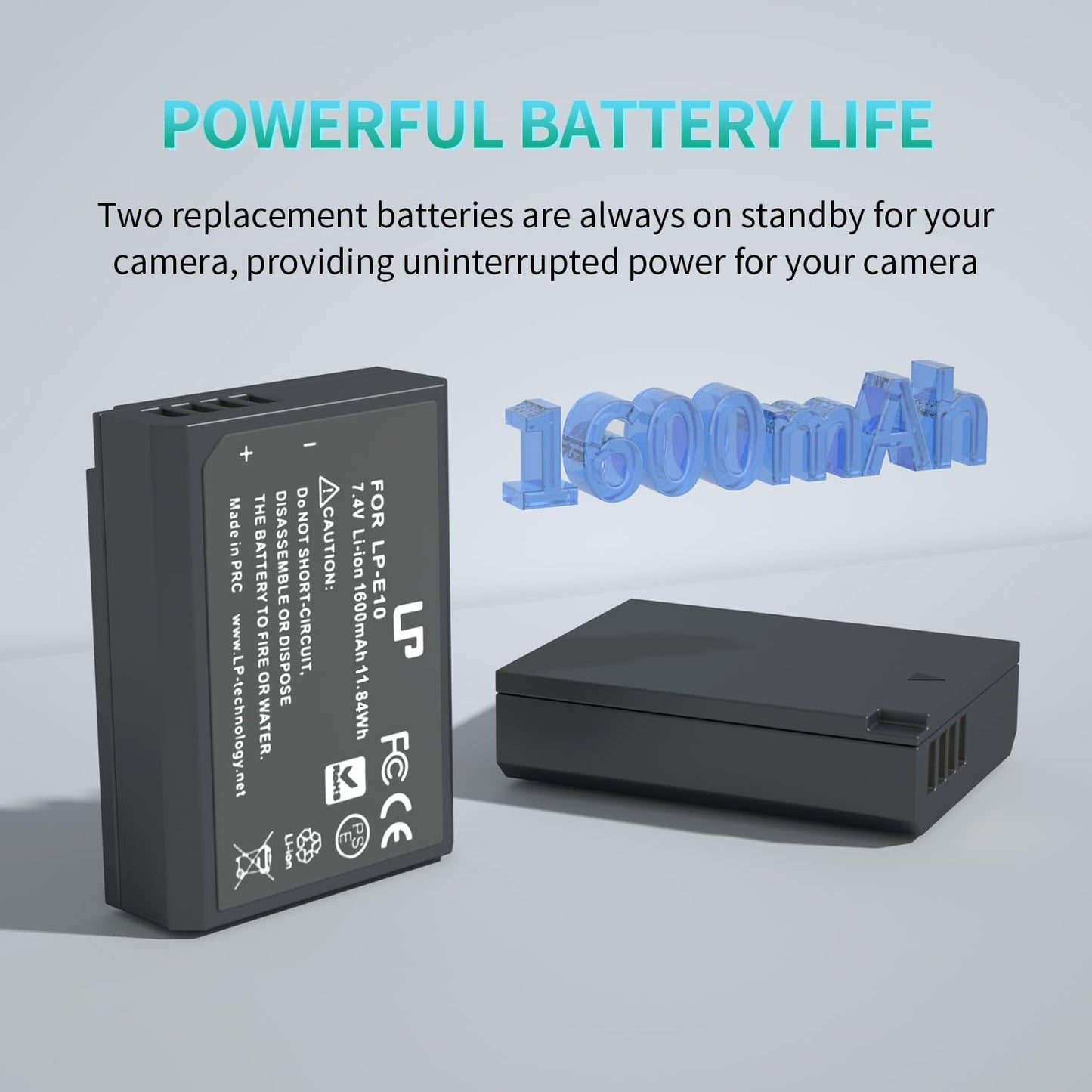 LP LP-E10 Battery Charger Pack, 1600mAh 2-Pack Battery & Dual Slot Charger, Compatible with Canon EOS Rebel T7, T6, T5, T3, T100, 4000D, 3000D, 2000D