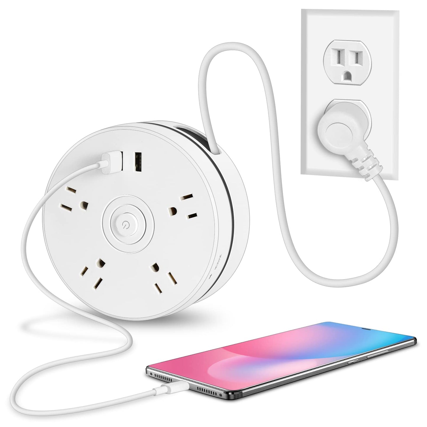 Extension Cord Surge Protector Power Strip - Flat Plug Braided Power Bar with 4 Widely Outlets and 2 USB Ports, Multi Plug Wall Mount Desk USB