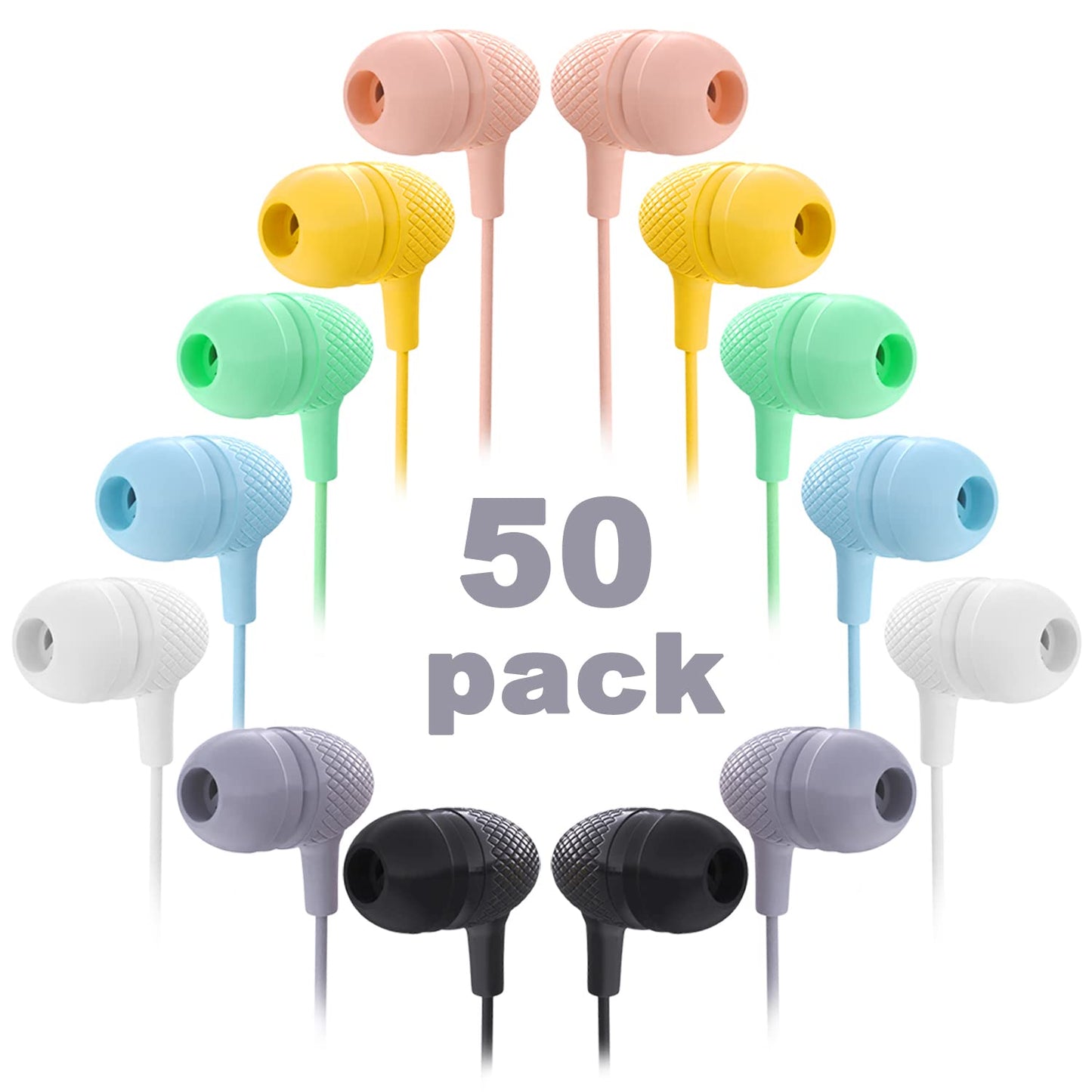Wensdo Wholesale Bulk Earbuds Headphones 50 Pack Multi Color for Classroom Kids, Durable Earphones Perfect for K12 Schools Students Teens…