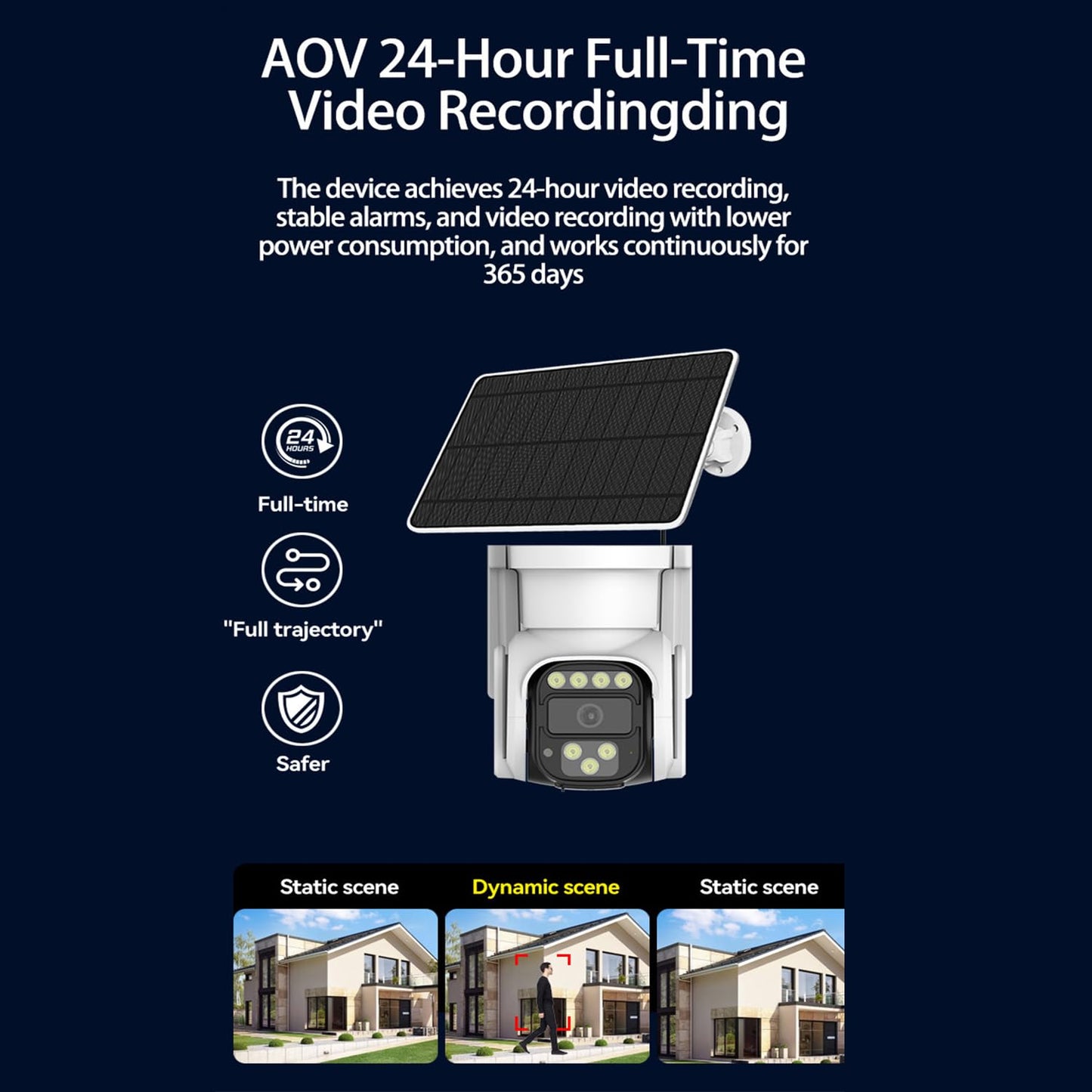Goverwin 24/7 Recording AOV 4G Security Camera Outdoor Wireless with 8000mAh Battery 7W Solar Panel, 2K PTZ, 50 Meters Night Vision, AI Detection, AI