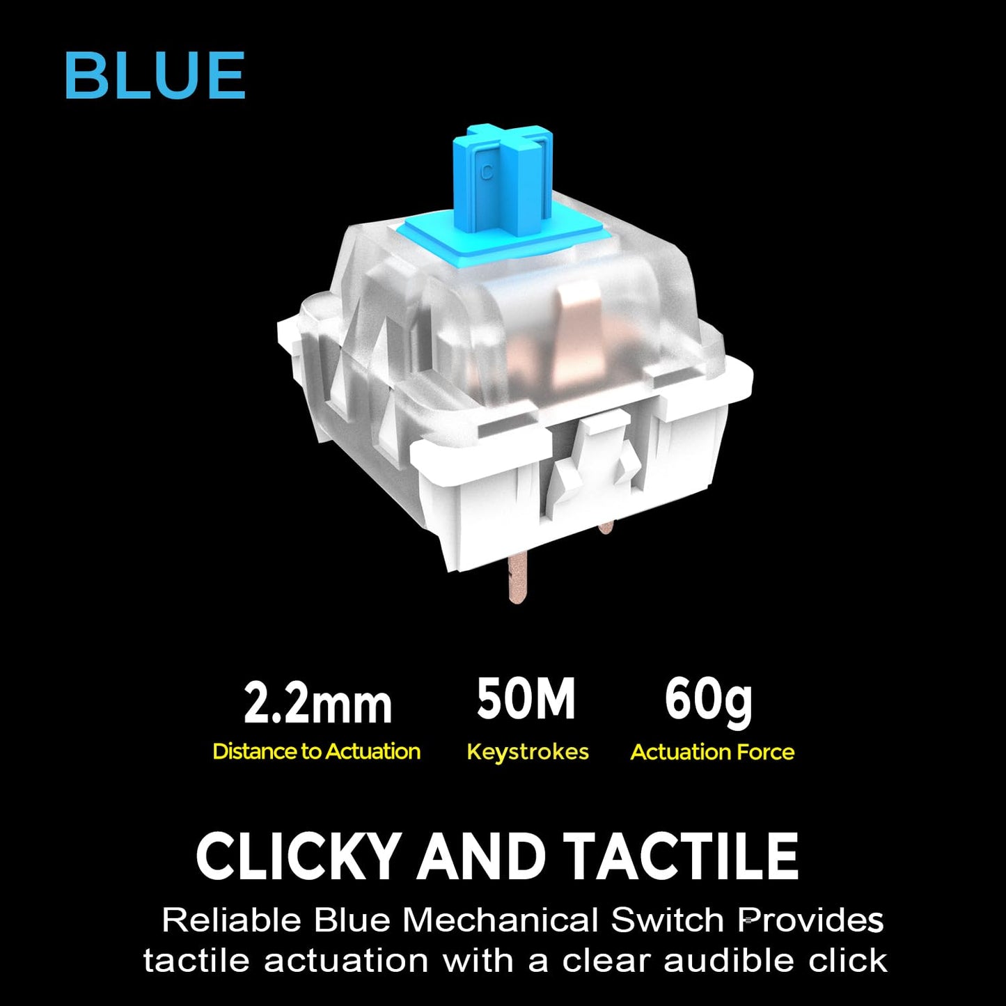 Adesso AKB-670UB Mechanical Keyboard with Copilot AI Hotkey - Blue Switch, Multi-OS Compatible | Enhanced Productivity with Tactile Feel