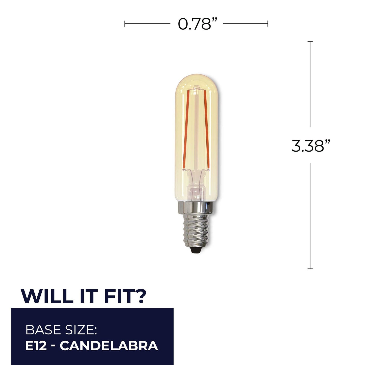 Bulbrite 776904 Amber LED Filament T6 Light Bulb, E12 Candelabra Base, 2100k Amber Light, 2.5 Watts 160 Lumens, High 90 CRI, Fully Dimmable
