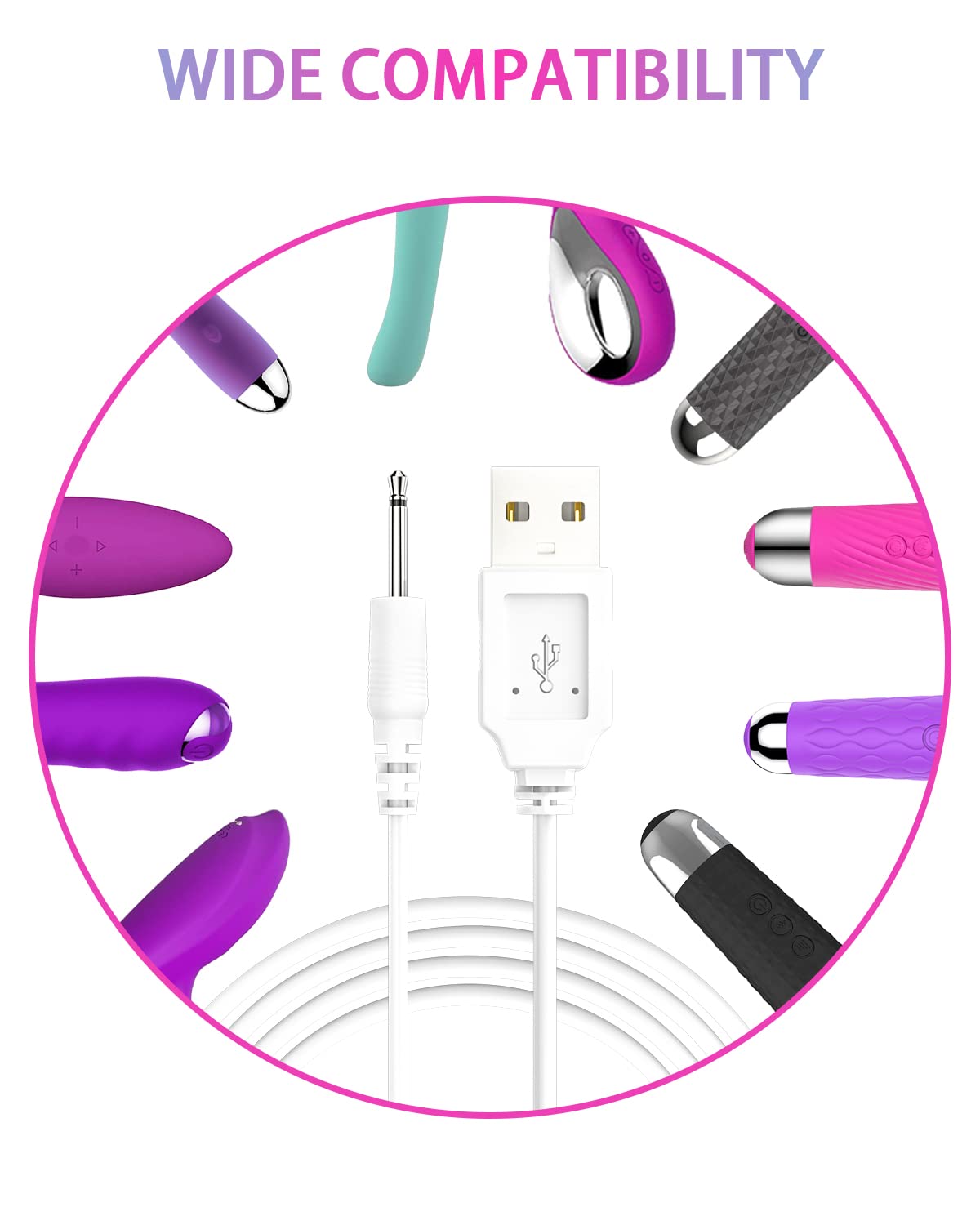 Bicmice USB DC Charging Cable 2.5mm DC Charger Cord 2.7Ft Replacement for Massager-2 Pack(White)