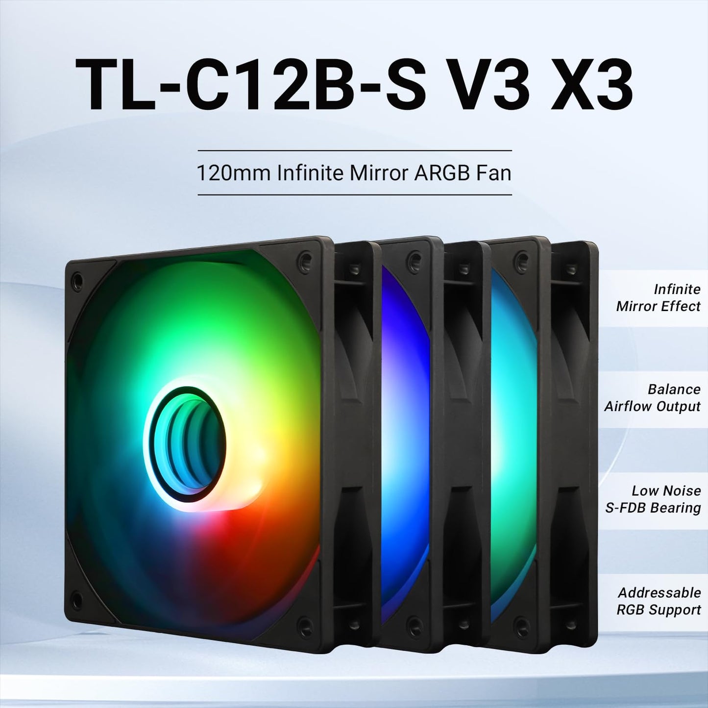 Thermalright TL-C12B-S V3 Case Fan 120mm ARGB CPU Cooler Fan Comes with ARGB Mirror Light Effect,PC PWM Silent Fan with 1500RPM Speed, Black CPU