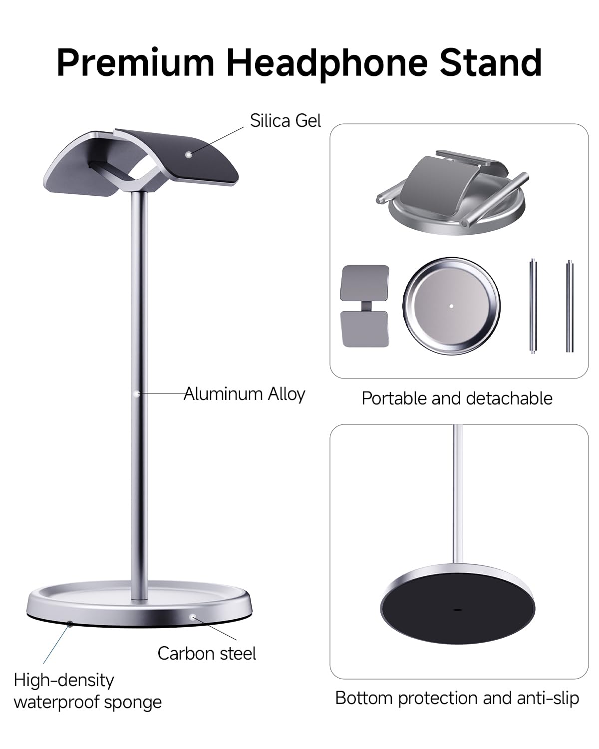 SENZANS Headphone Stand for Desk, Aluminum Metal Gaming Headset Holder Hanger with Supporting Rod & Base, Headphone Stand for AirPods Max, AirPods