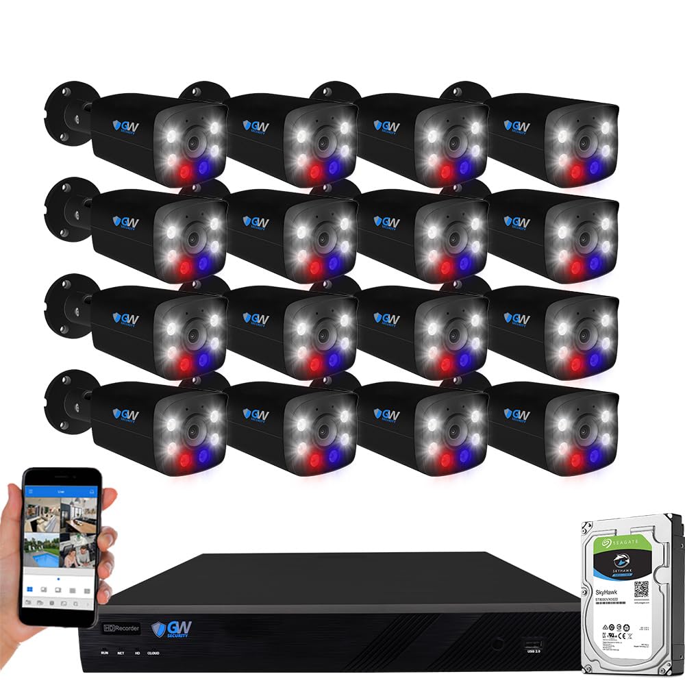 GW Security 16 Channel 12MP NVR 4K Two-Way Audio Full Color Night Vision Security Camera System with 16 x 8MP 4K Outdoor Indoor PoE Security Camera