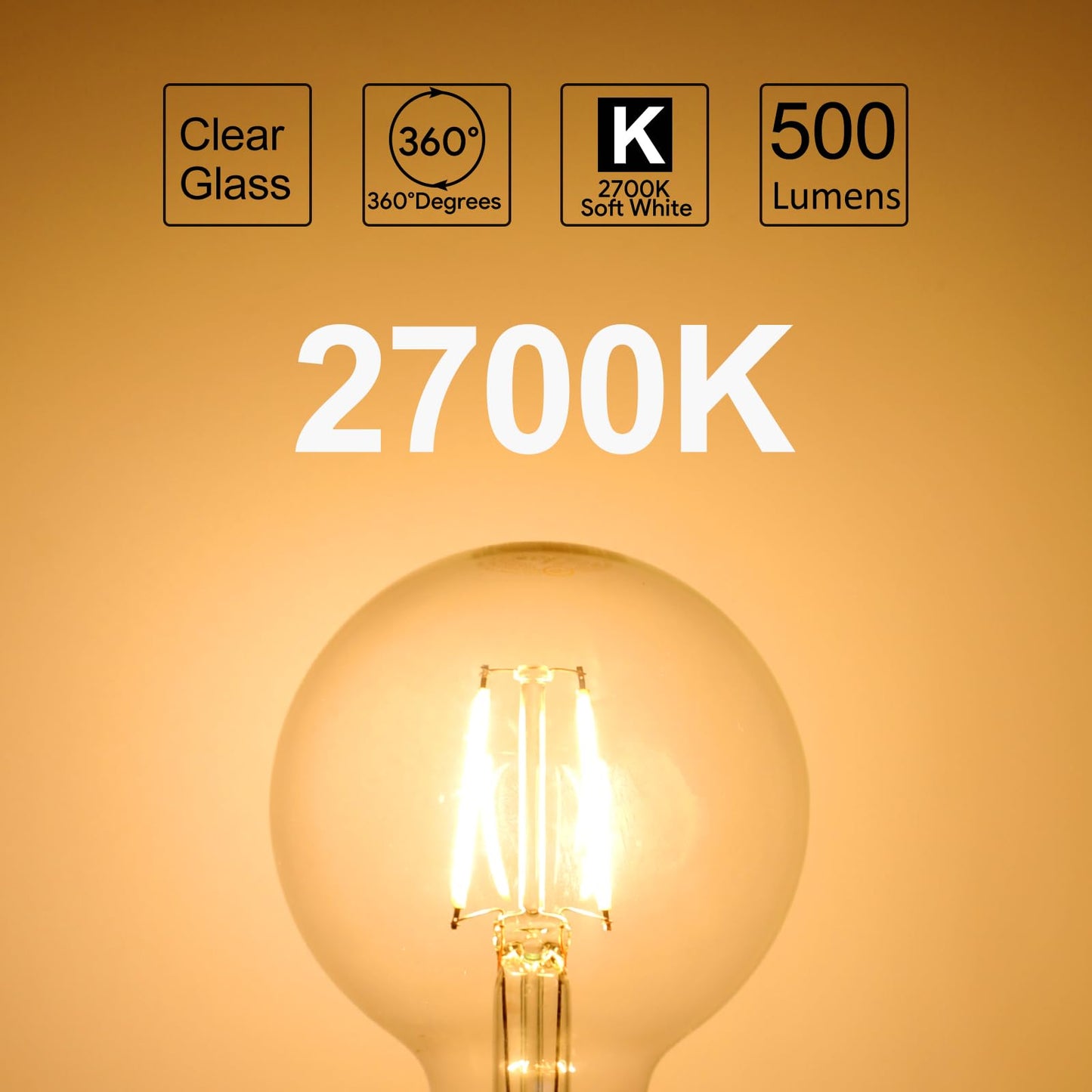 Dimmable LED Edison Light Bulb, G25 (G80) Globe Bulb, 60W Equivalent, 4000K Cool White, Christmas Light, E26 Standard Base, ETL Listed, 6-Pack