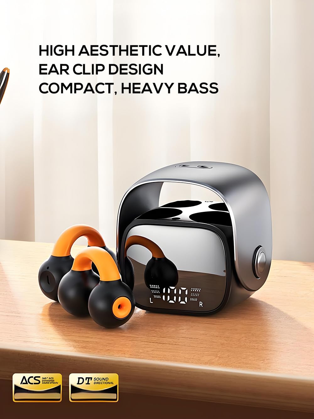 BEVCEFCC Wireless Ear Clip Headphones Bluetooth 5.3 - Lightweight Bone Conduction Earbuds with LED Display, Open Ear Earphones Compact Mini Design…