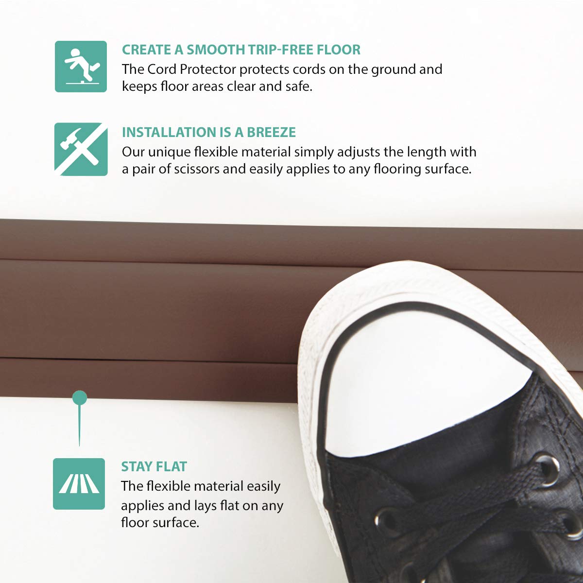UT Wire 5-Feet Cord Protector with 3-Channels for Floor, Brown