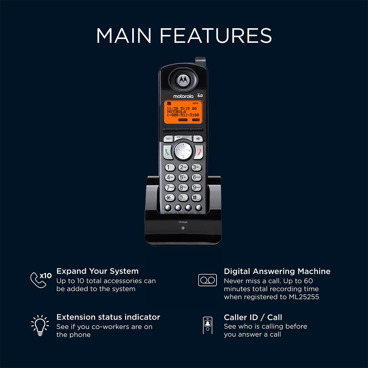 Motorola ML25055 DECT 6.0 Accessory Handset for 2-line Business Phone, Black,
