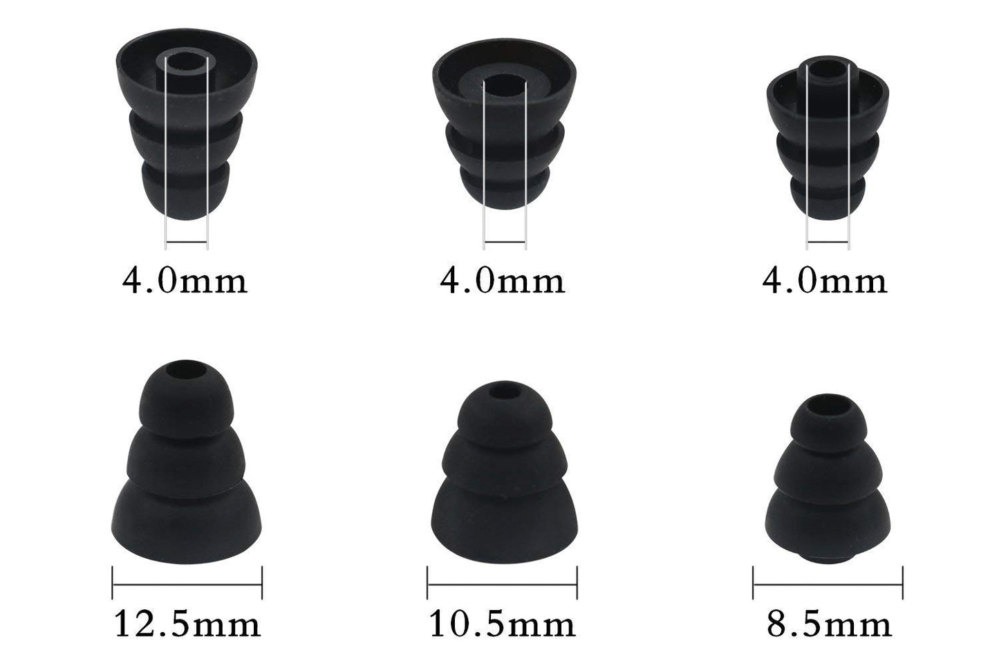 BLLQ 6 Pairs Replacement Triple Flange Conical Ear Tips Earbuds Eartips Silicone Buds for Most in Ear Headphones (Sony Senso Powerbeats Jaybird etc.)