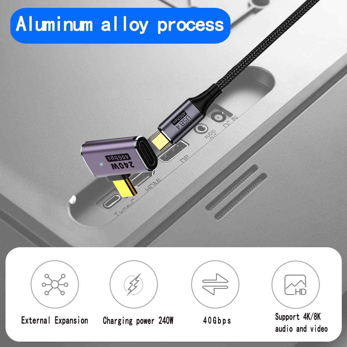 rgzhihuifz Right Angle USB C Male to Female Adapter Extender .Type C Coupler with PD 240W 40 Gbps 8K/60hz Video Compatible for Thunderbolt 4/3…