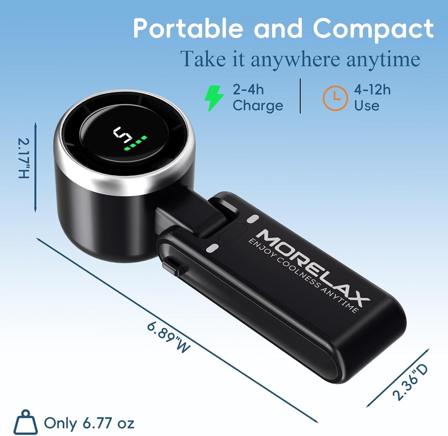 Morelax Personal Handheld Fan,High-Speed Turbo Fans,5-Speed with LED Display,Powerful Motor,4000mAh,USB Rechargeable Portable Cooling Fan for Outdoor