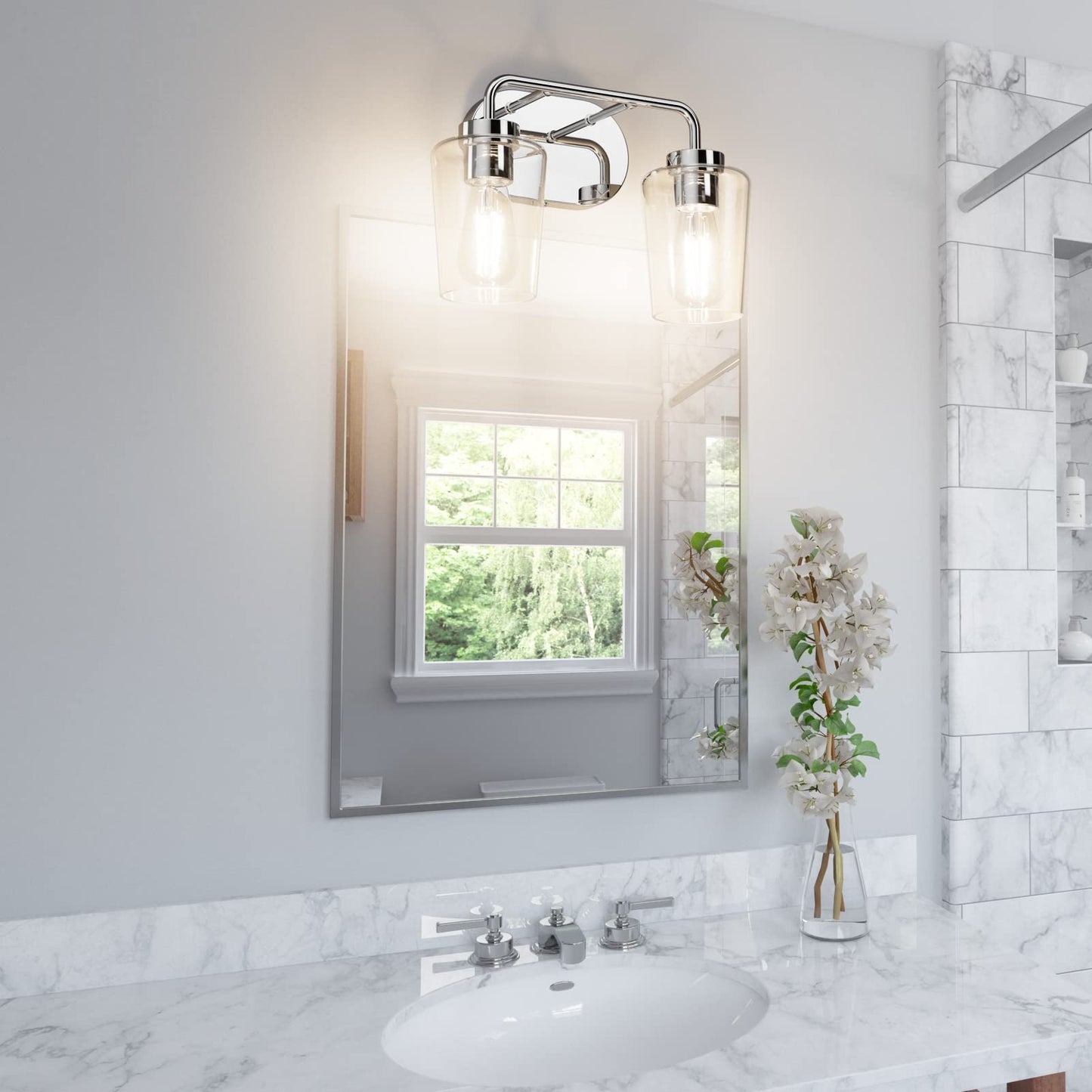 Tipace Chrome Vintage Bathroom Vanity Light,2 Lights Modern Stainless Steel with Clear Glass Bathroom Light Fixtures Industrial Wall Mount Lighting