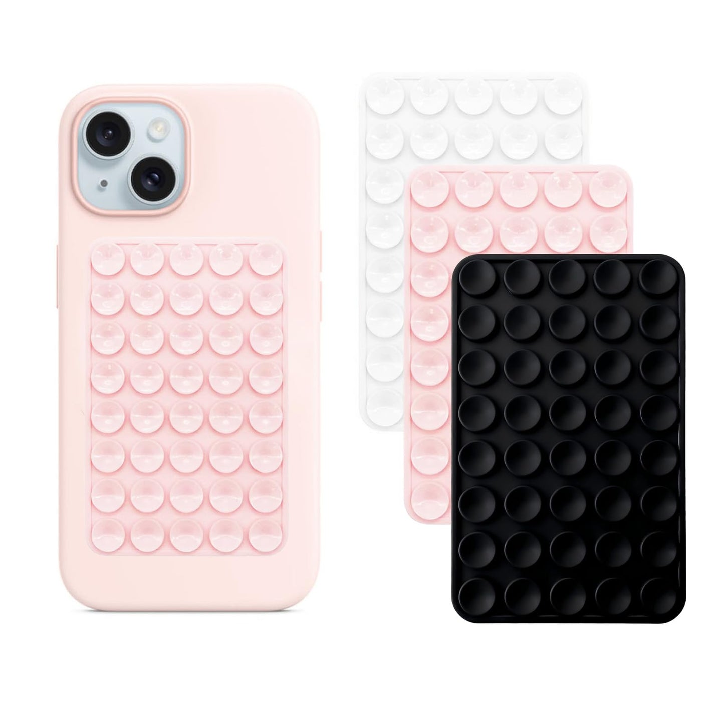 YVOO 3Pcs Silicone Suction Phone Mount with Adhesive Base - Universal Anti-Slip Holder for iPhone, Samsung, Google Pixel & More -Surface Grip for Car