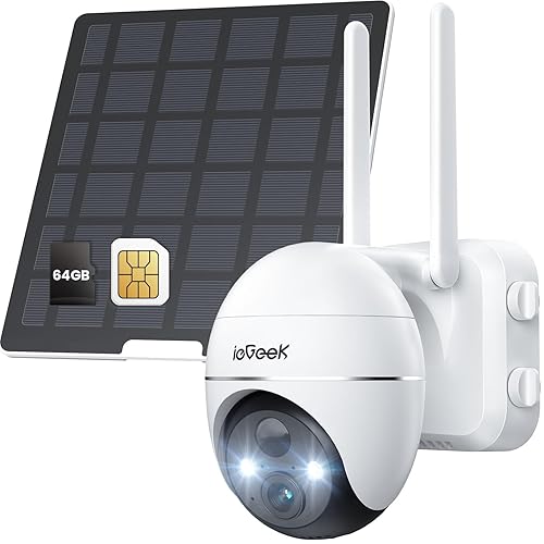 ieGeek 4G LTE Cellular Solar Security Camera Wireless Outdoor,No WiFi Battery Powered Cam with Solar Panel&Memory Card&SIM Card, Siren Alarm