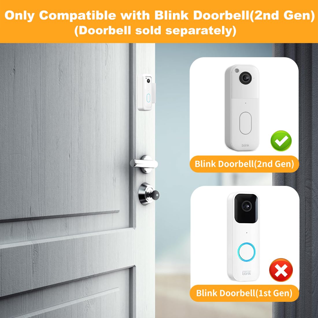 Blink Doorbell Mount, Anti-Theft Blink Video Doorbell Door Mount Bracket No Drilling, Fit for All-New Blink Doorbell(2nd Gen), Not for Security Door