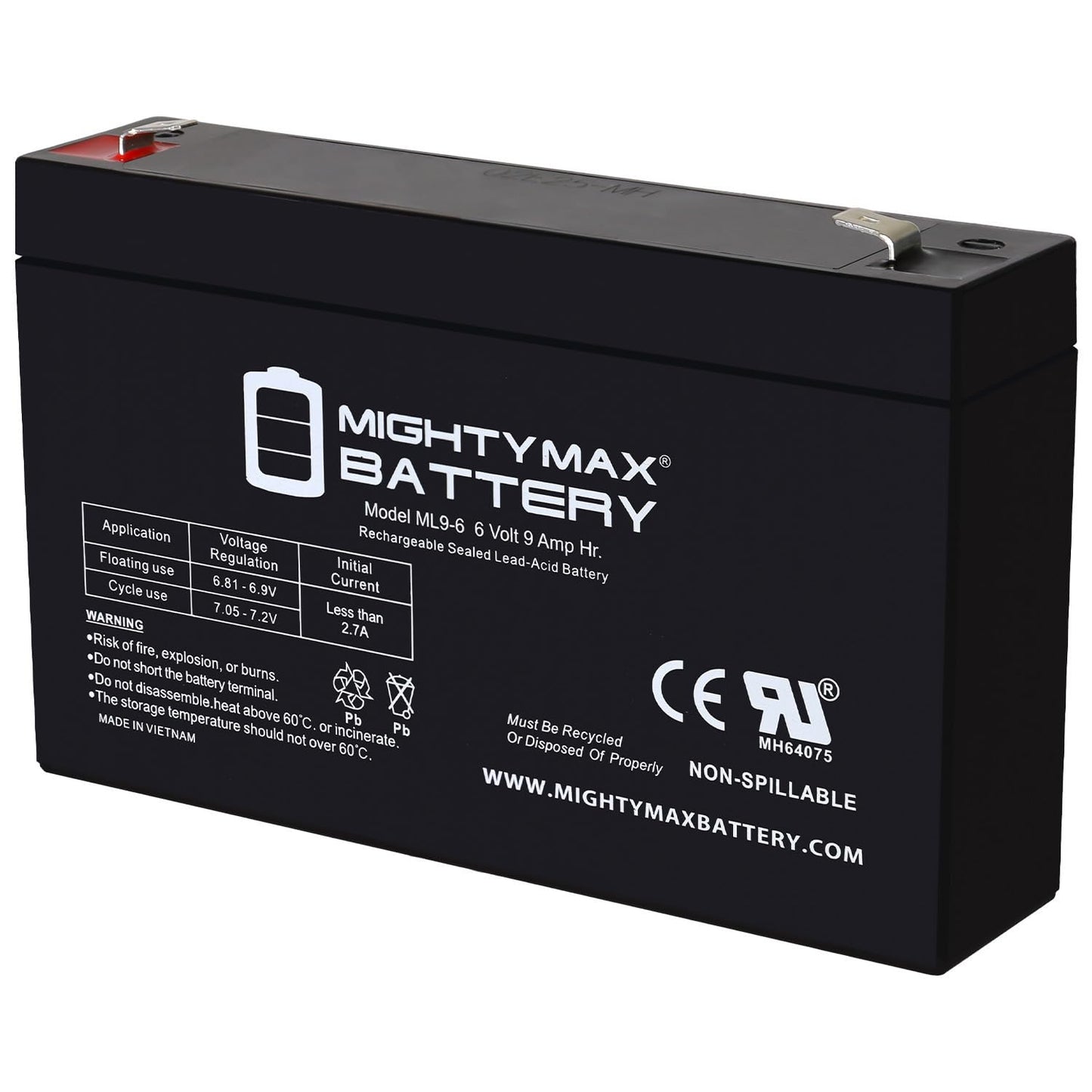 Mighty Max Battery Mighty Max Battery ML9-6 - 6 Volt 9 AH, F2 Terminal, Rechargeable SLA AGM Battery