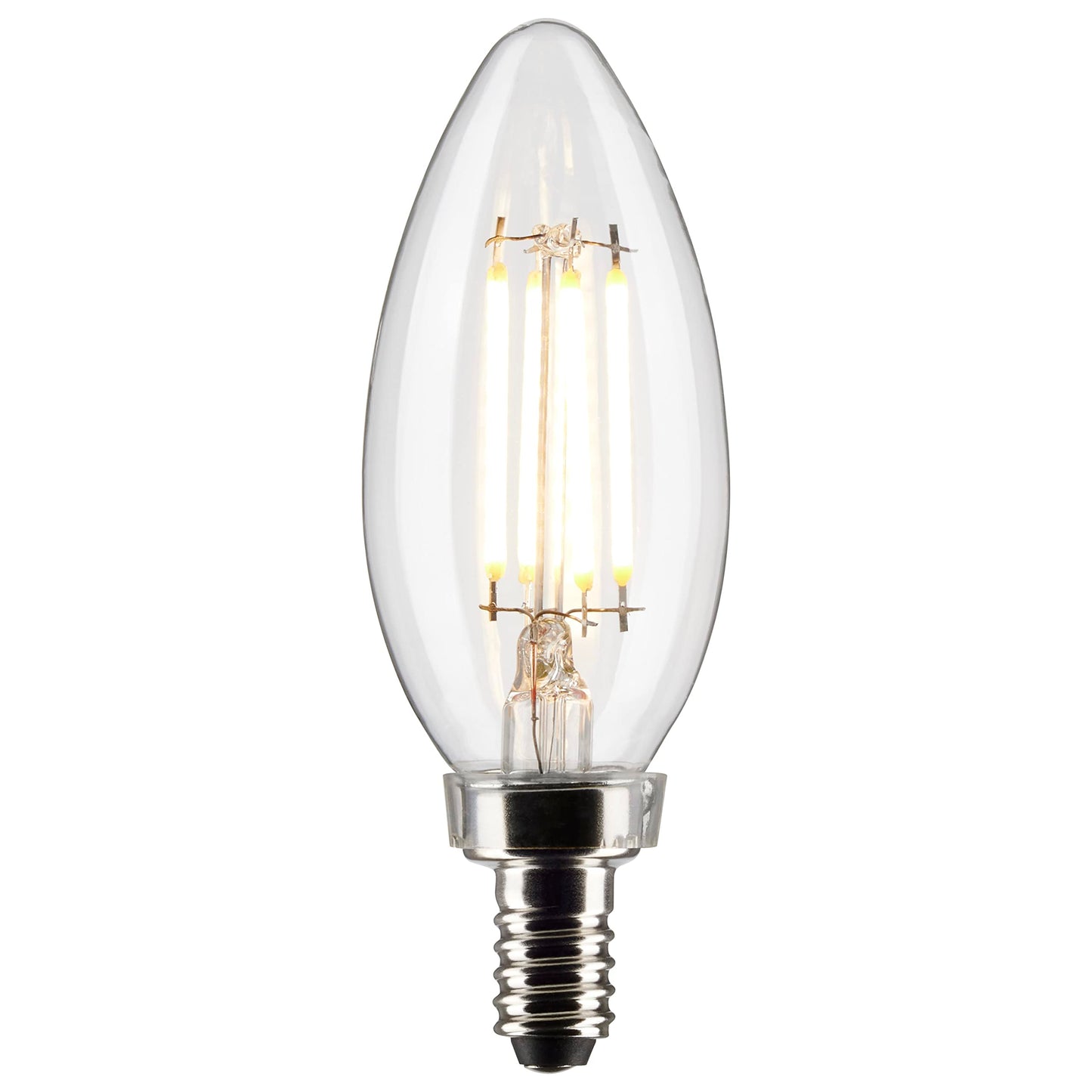 Satco S21264 4W LED Filament B11 Candle Light Bulbs, E12 Candelabra Base, 2700K Warm White, 350 Lumen, Dimmable, Wet Location, Clear, 120V, 6 Pack