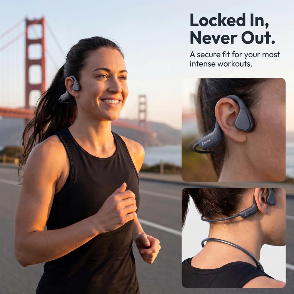 QZYCY Bone Conduction Headphones, Bluetooth 5.4 Open-Ear Wireless Sports Earphones with Mic, 12H Playtime, IPX6 Sweatproof Premium Headset