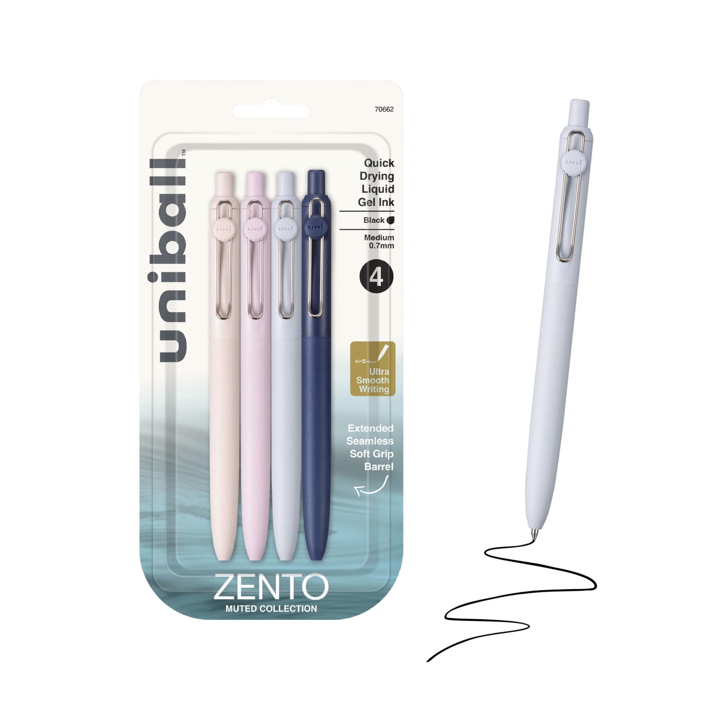 uniball™ Zento Gel Pens, Black Ink, 0.7mm Medium Point, 4 Count