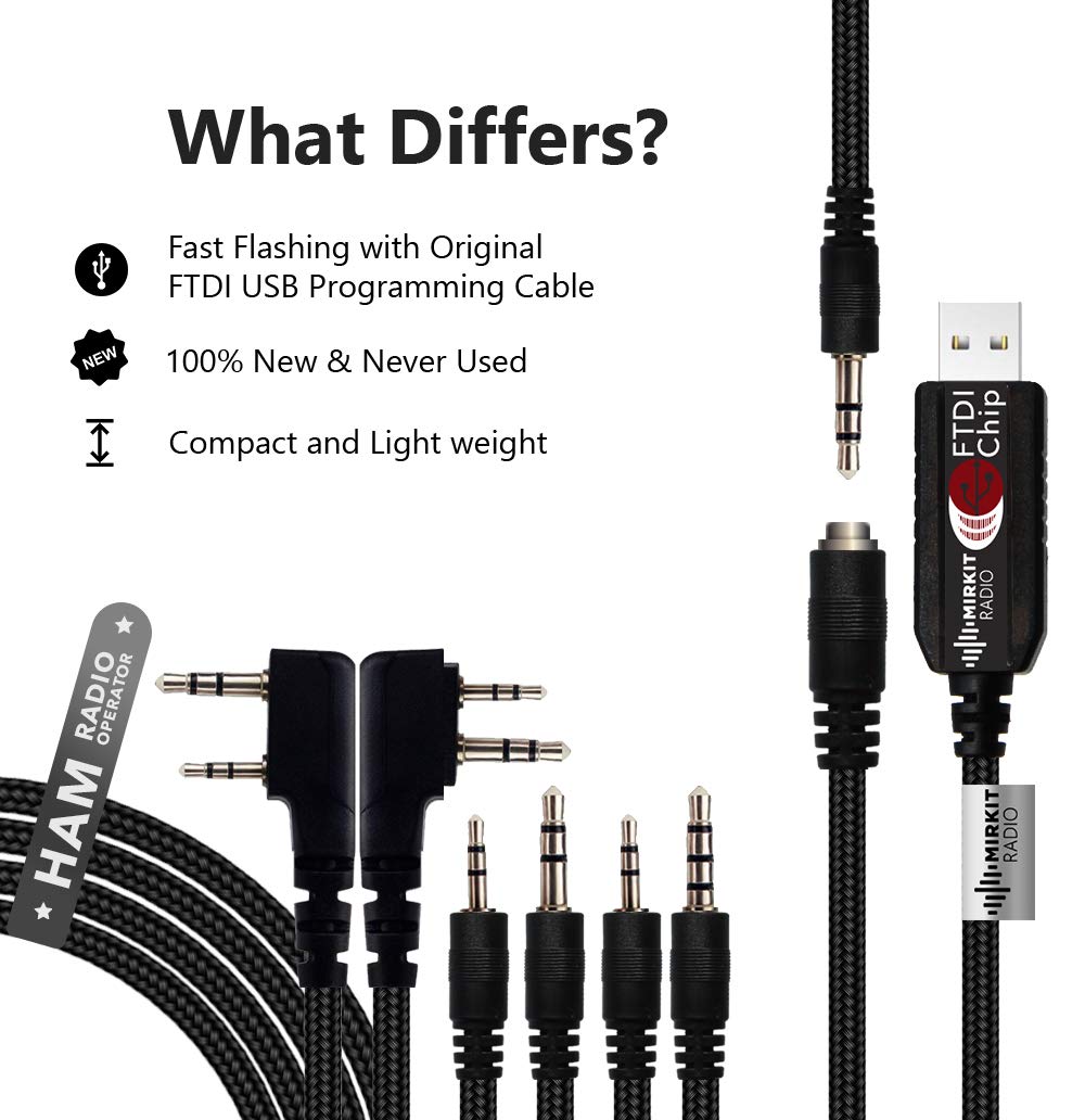 MIRKIT FTDI USB Baofeng Programming Cable 6 in 1 Model 5 for Flashing Ham Radios: Baofeng Radio, Wouxun, Kenwood, Motorola, Yaesu