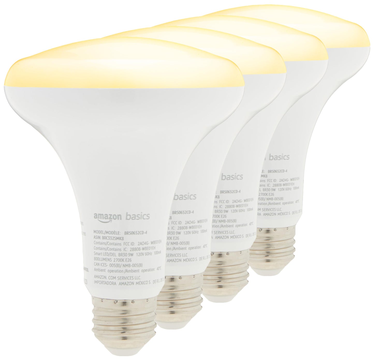 Amazon Basics Smart BR30 LED Light Bulbs for Bedroom Living Room, Dimmable Soft White (2700K), 9W (60W Equivalent), 800LM, Voice Control, Works