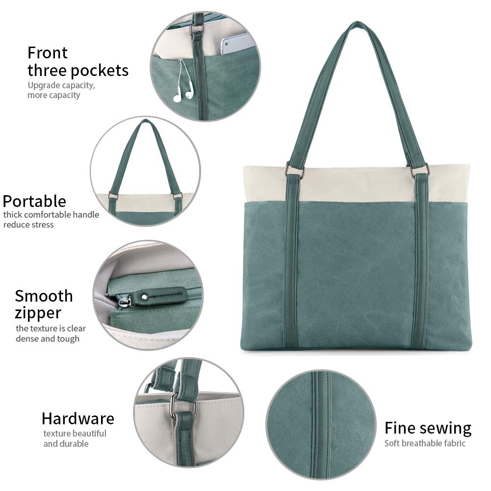 Laptop Tote Bag for Women, 15.6 Inch Work Bag with Laptop Compartment and Zipper, Canvas Computer Tote for Teacher, Office, Travel, Business, Carry On