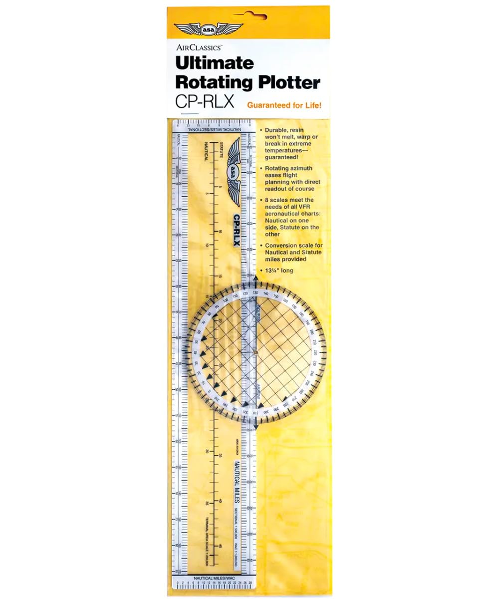 ASA Ultimate Rotating Plotter, CP-RLX, Aeronautical Chart Plotter for Student Pilot Flight Planning, Durable Resin Resists Extreme Temperatures.