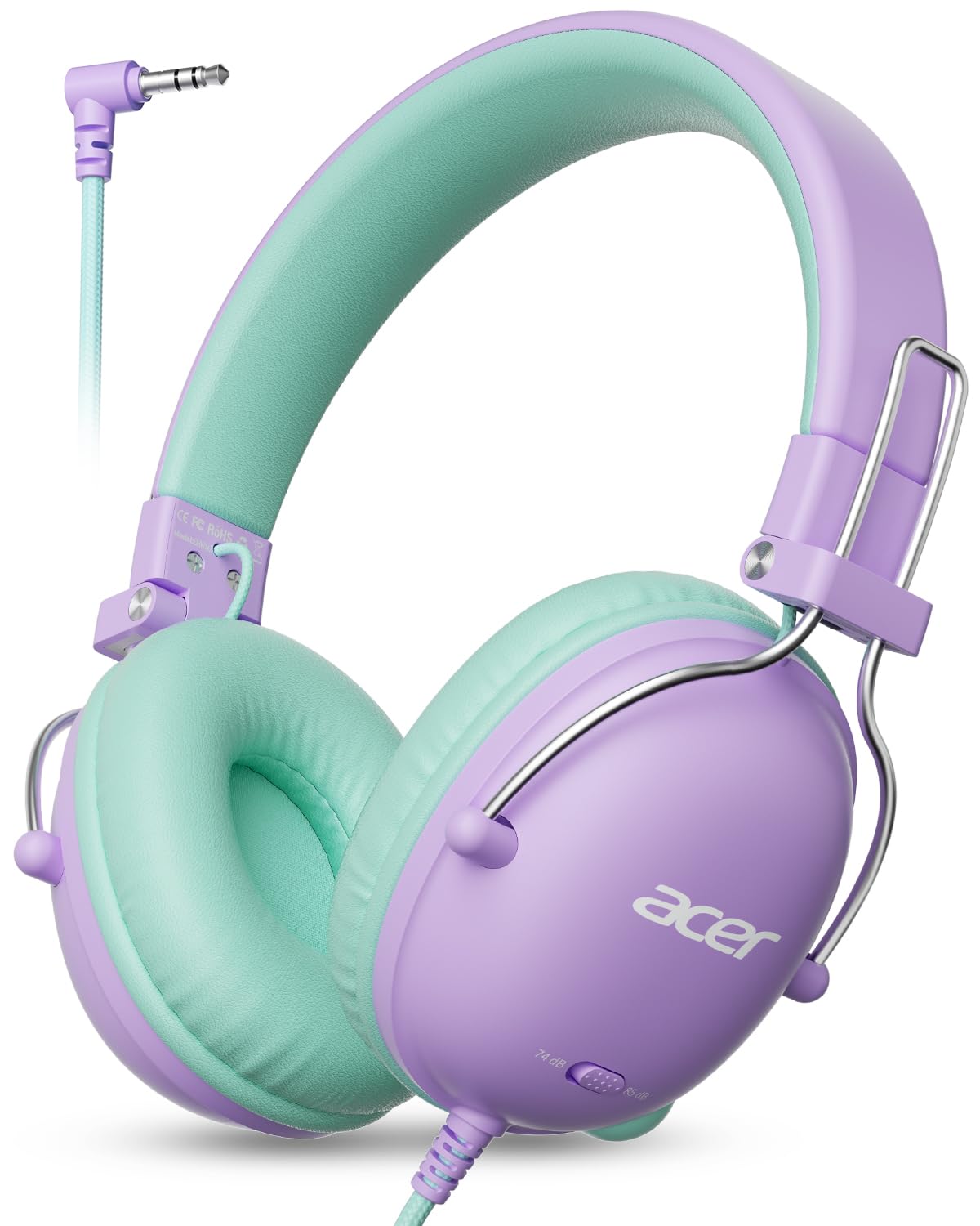 Acer Kids Headphones Wired for School, 74-85dB Limiter, Purple-Green OHW342