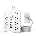 JouleLoom Power Strip Surge Protector with 8 Outlets, 4 USB and 2 USB C Ports, 5 Ft Extension Cord, Flat Plug, Wall Mount, Overload Protection Desk
