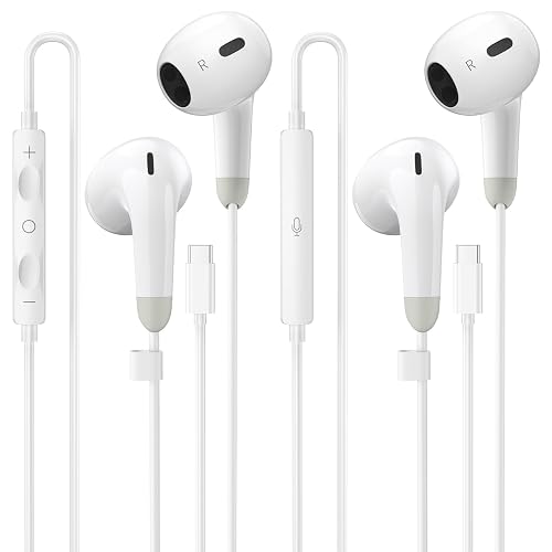 USB C Headphones for iPhone 17 16 15 Pro Max, 2 Pack Wired Earbuds USB C Wired Headphones with Microphone & Remote, Noise Isolating Earphones for iPad
