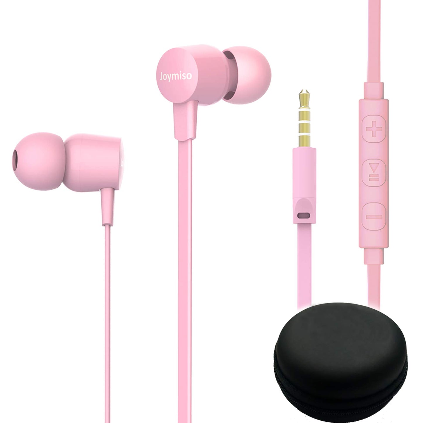 Joymiso Tangle Free Earbuds for Kids Women Small Ears with Case, Comfortable Lightweight in Ear Headphones, Flat Cable Ear Buds Wired Earphones