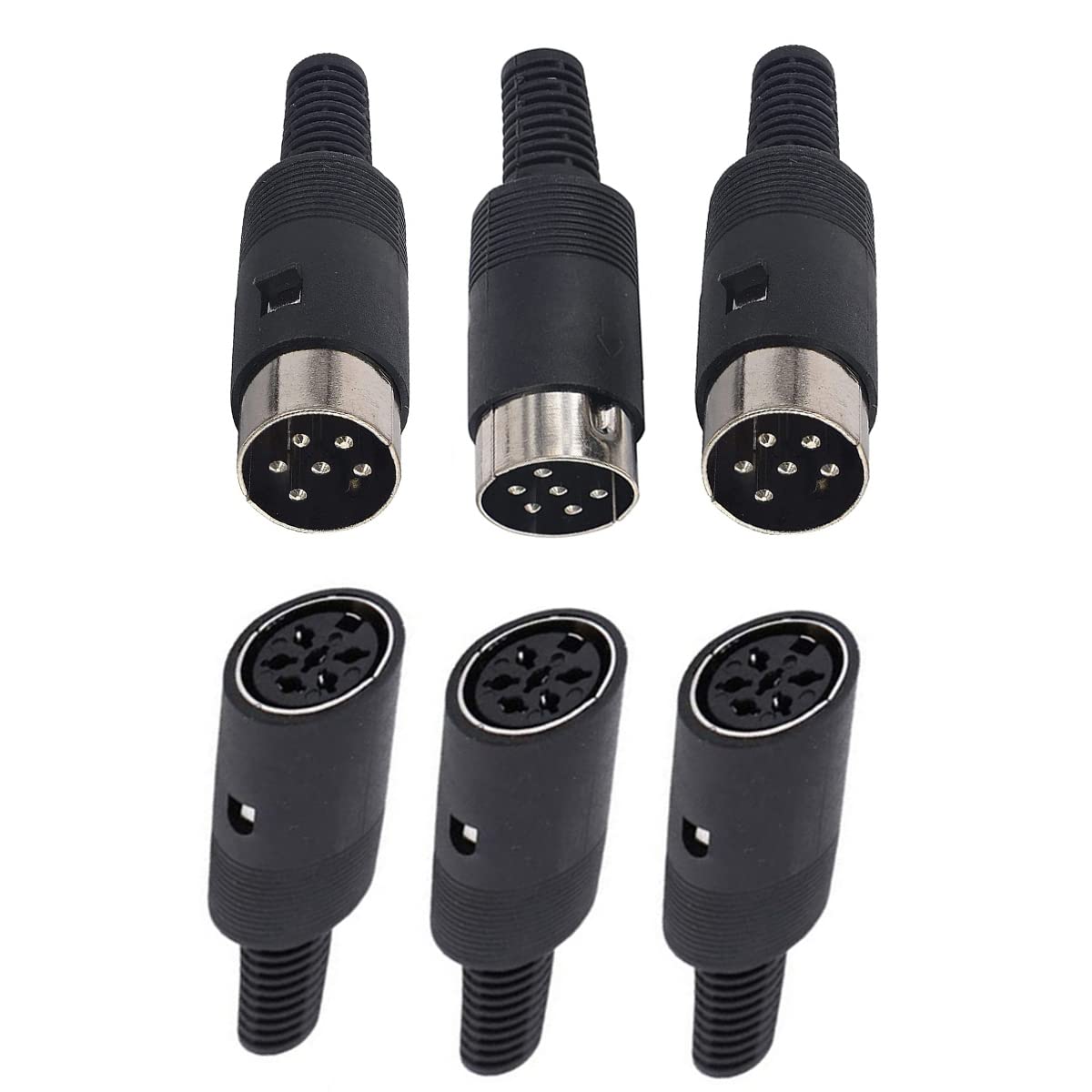 Black Plastic Shell 6Pin Male + Female DIN Adapter Audio Socket Interface AV Connector - (3 Sets)