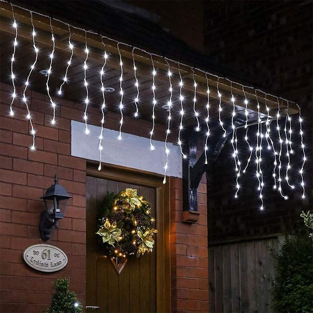 Qunlight Orangie 8 Modes LED Icicle Lights, 9.8 FT 96 LED Fairy String Lights Plug in Extendable Curtain Light String Christmas Lights for Bedroom