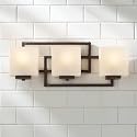 Possini Euro Design Lighting on the Square Modern Wall Mount Light Bronze Metal Hardwired 21" Wide 3-Light Fixture Geometric Opal Glass Shades