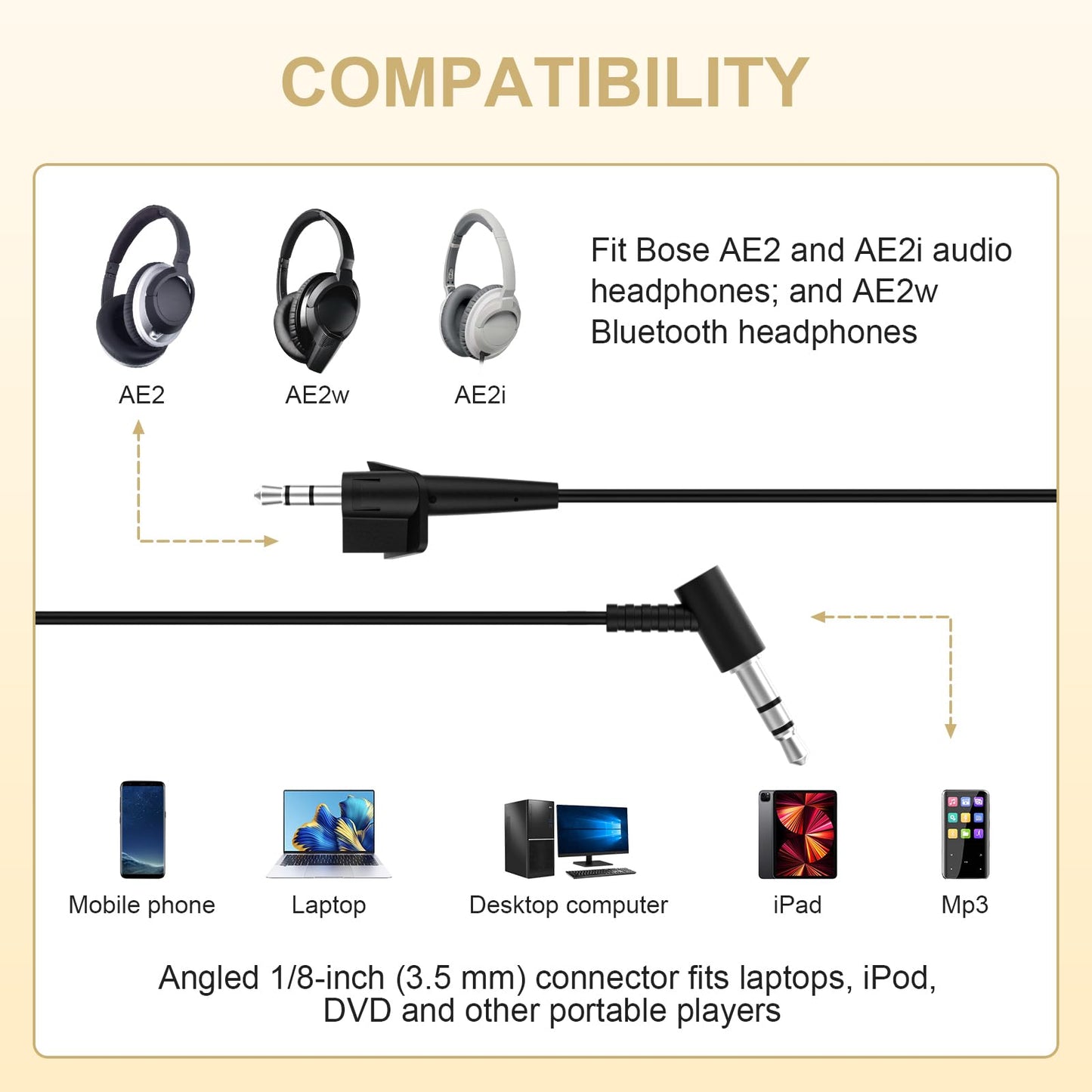 Sqrmekoko Replacement Headphone Audio Cable Cord Compatible with Bose Around Ear AE2 AE2i Headphones