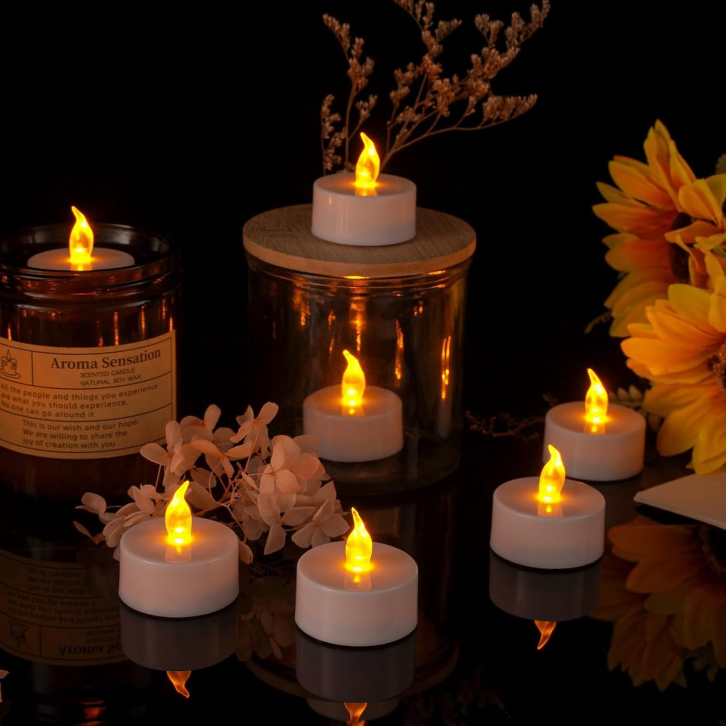 PUNPUBA 12Pack Flameless LED Tea Lights,Battery Operated,Warm Yellow
