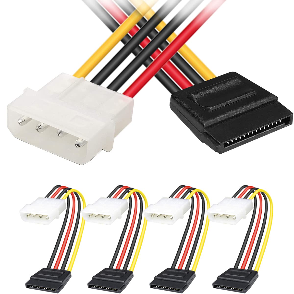 DKARDU 10 Pack SATA to Molex, 4 Pin LP4 Male to 15 Pin SATA Female Power Cable Adapter for SATA Hard Drive DVD Drive, 25cm 10 Inch