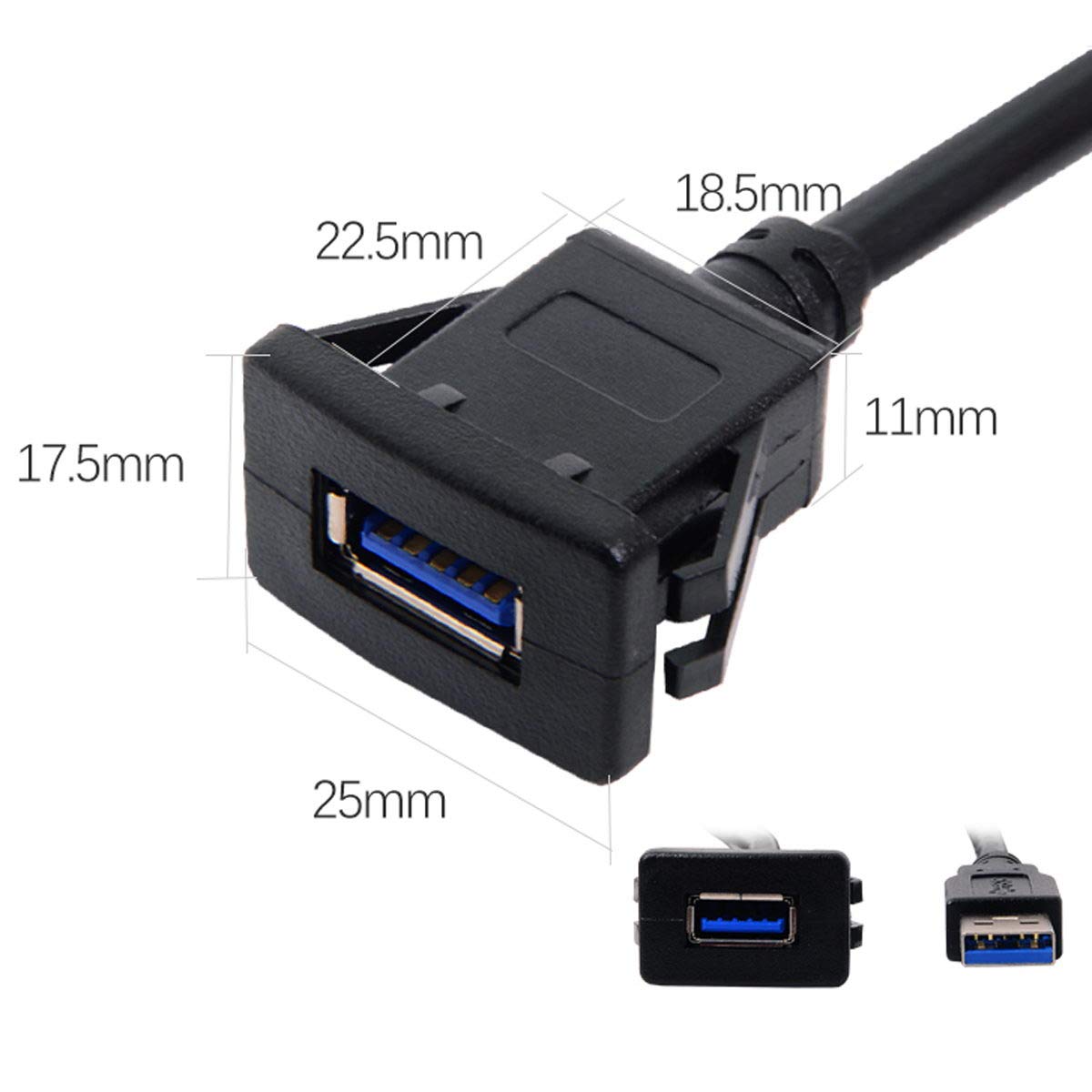 chenyang USB 3.0 Flush Mount Male to Female Extension Cable for Car Dashboard Panel Mount 1.0M