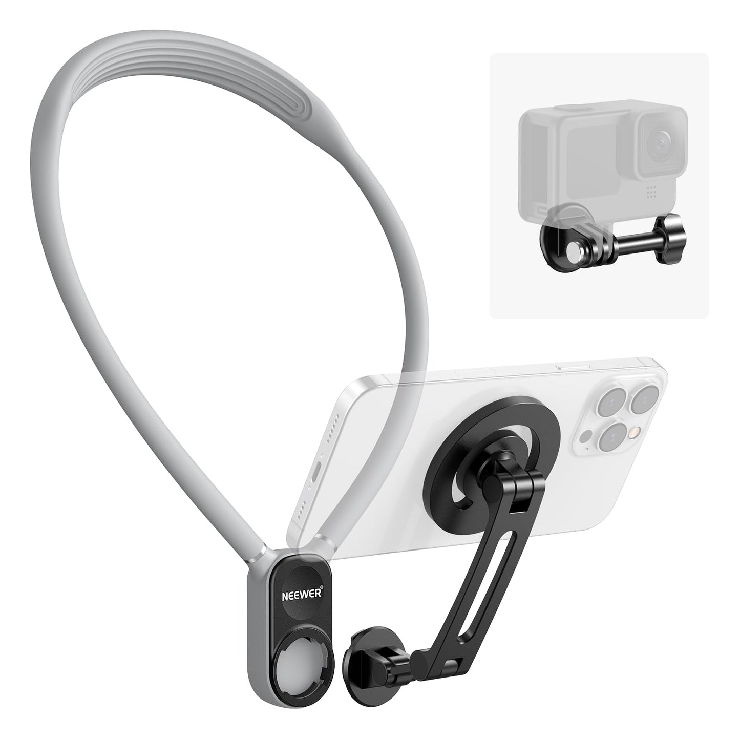 Neewer Magnetic Neck Holder for Action Camera Phone Hands Free Neck Tripod Chest Mount Compatible with GoPro DJI Insta360 iPhone15 Android Neck Phone