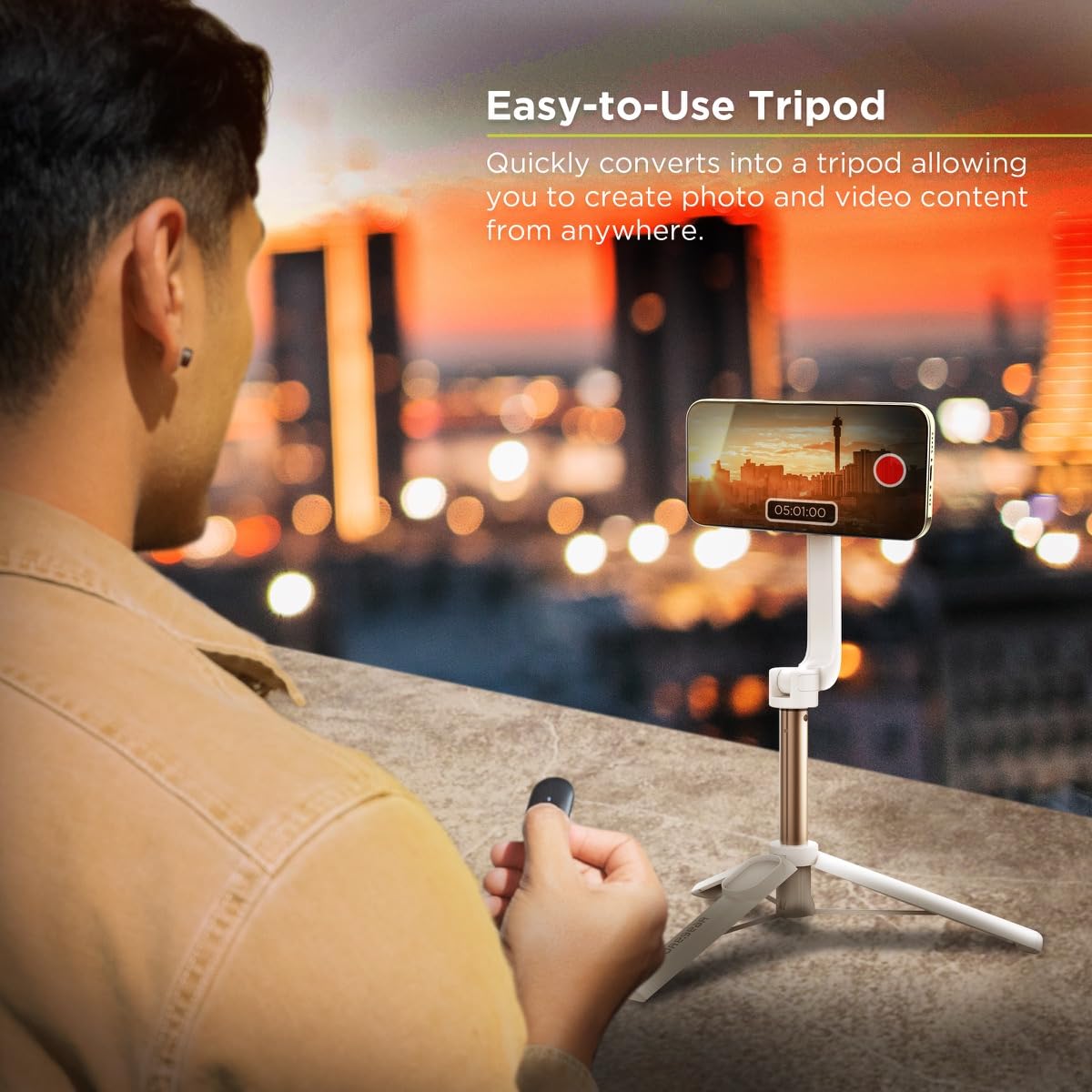 PureGear Magnetic Selfie Stick Tripod Stand with Wireless Remote, Compatible with MagSafe for iPhone 17/16/15/14/13/12 Series and Android Phones