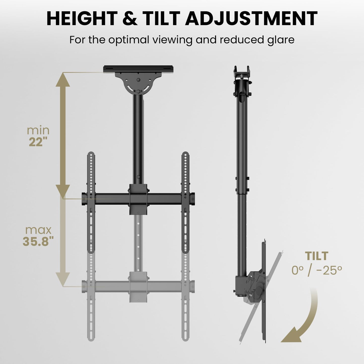 ZeboZap ZZTVC2144 Full Motion Outdoor Ceiling TV Mount Height Adjustable Hanging Mount for Patio Gazebo or Pergola Fits 32 to 55 Inch TVs with Tilt