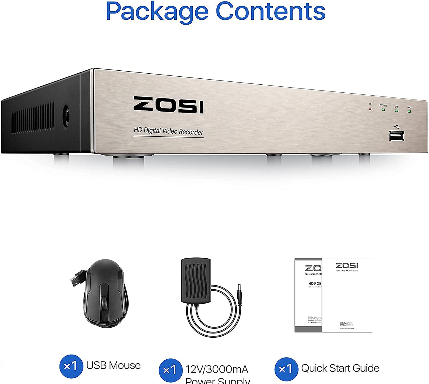 ZOSI 8CH 1080P Surveillance DVR Video recorders with 1TB Hard Drive Supports 4-in-1 HD-TVI CVI CVBS AHD 960H Security Cameras, Motion Detection