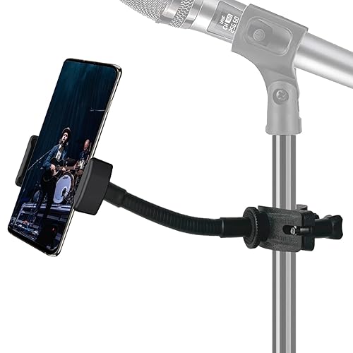 JCWINY Mic Stand Phone Holder, Flexible Phone Holder for Microphone Stand, Adjustable iPhone Mic Stand Holders, Music Stands Phone Holders for iPhone