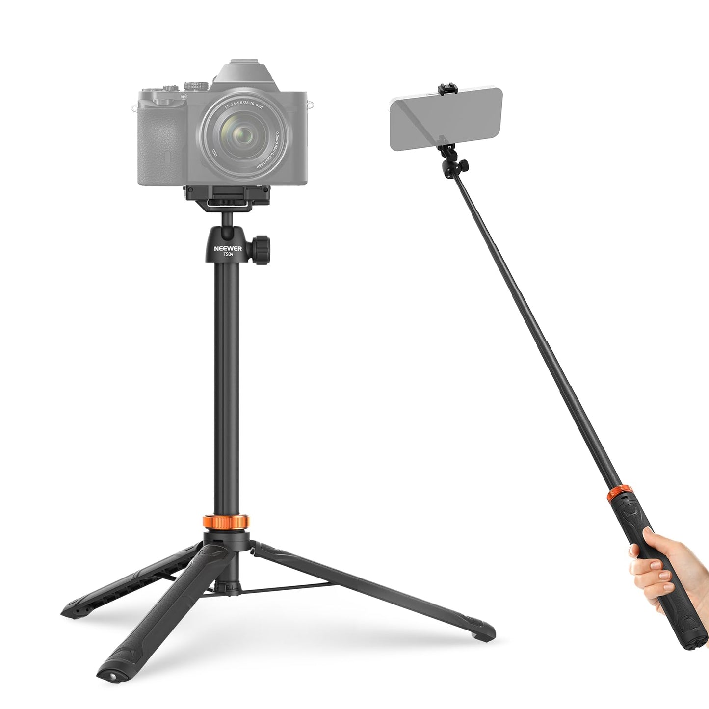 NEEWER Basics 59" Selfie Stick Tripod Compatible with iPhone DLSR Canon Sony Camera, Small Metal Portable Travel Desk Stand for Video Recording