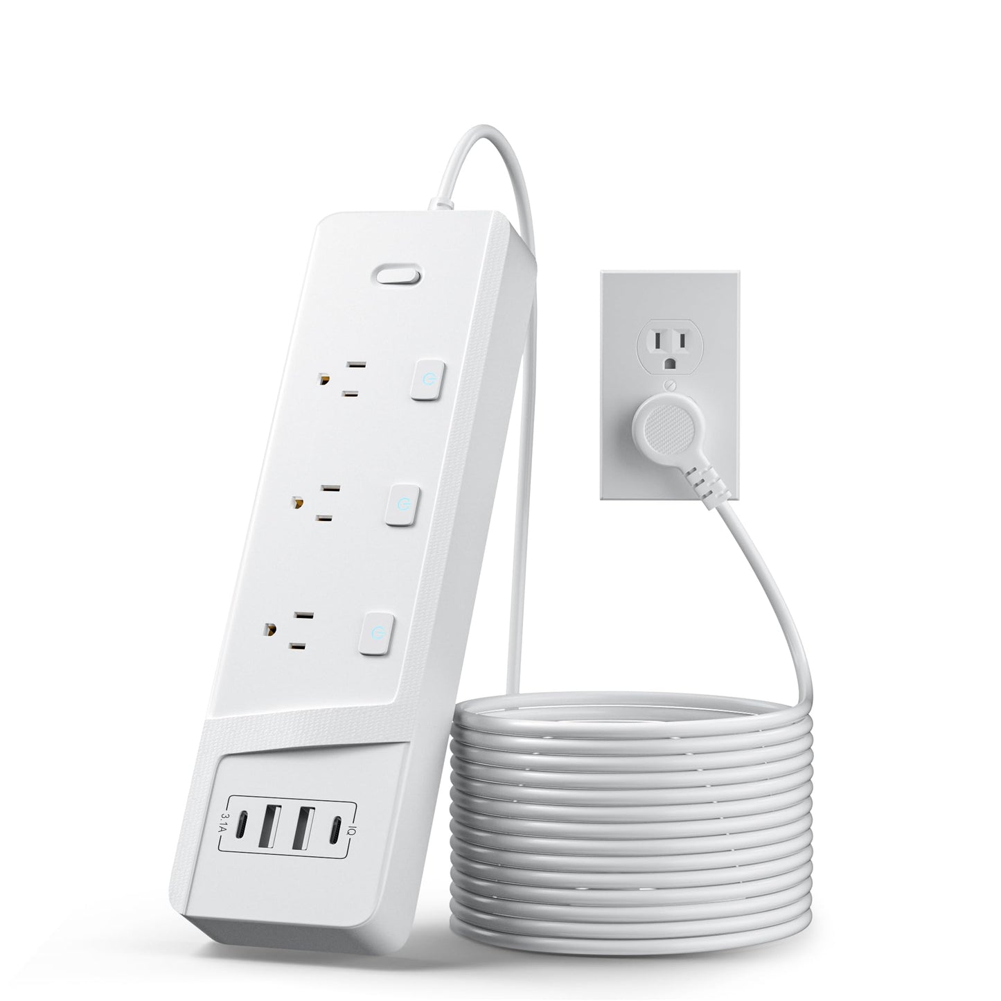 Extension Cord 6 ft Power Strip with 6 Widely AC Outlets 4 USB(2 USBC), Flat Plug Extension Cord with Multiple Outlets, Individual Switches, Desk